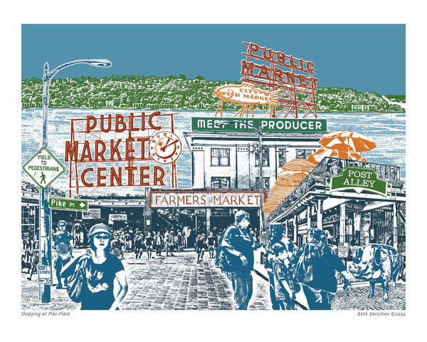 Pike Place Market – Archival Art Print – Seattle, Washington – Blue Skies