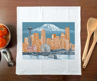 Seattle, Washington Cityscape Towel –– Seattle to Mt. Rainier Skyline