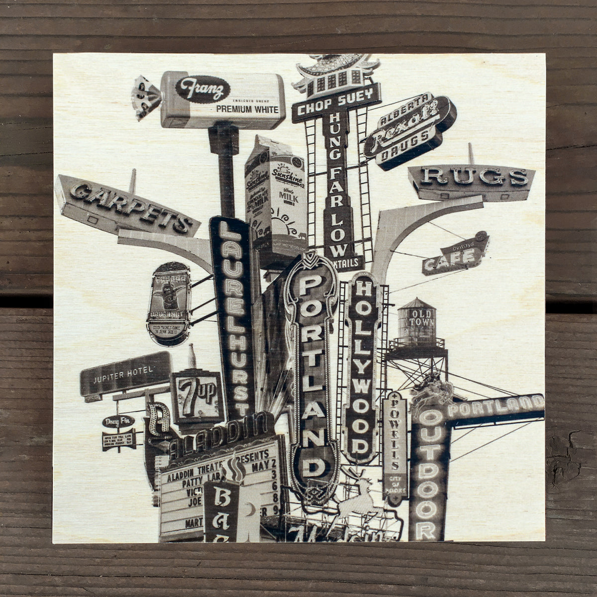 Portland Marquees Collage - Wood Print – Beth Kerschen Art