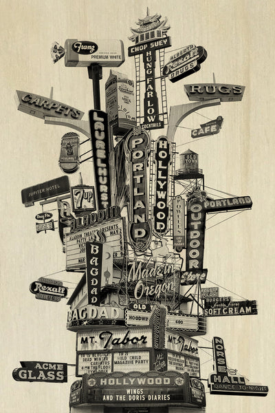 Portland Marquee Totem (full tower) - Wood Print