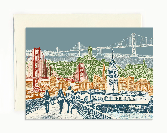 San Francisco Bay View Notecard - California - Single Greeting Card or Set of 6