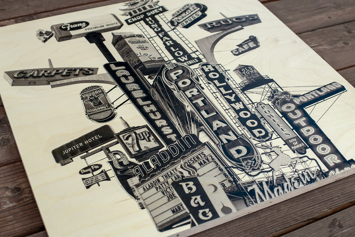Portland Marquees Collage - Wood Print – Beth Kerschen Art