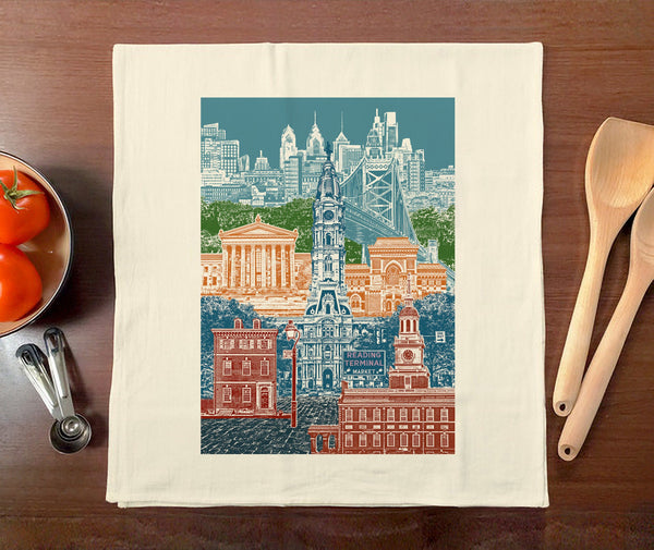 Philadelphia Cityscape Towel - Cityscape Illustration of Philly, PA