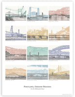 Portland, Oregon Bridge Poster - 12 Willamette River Bridges in Portland