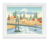 Portland, Oregon Art Print & Canvas Wrap – Watching Over The Rose City with St. Johns - Vintage Vibe