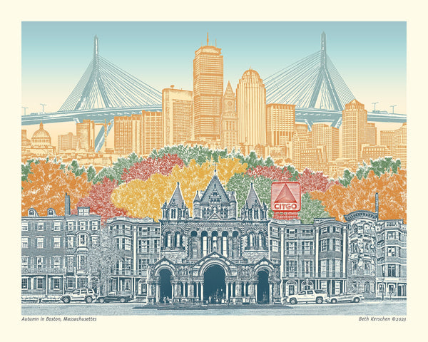 Boston Art Print and Canvas Wrap – Boston in Autumn – Blue Skies - Massachusetts