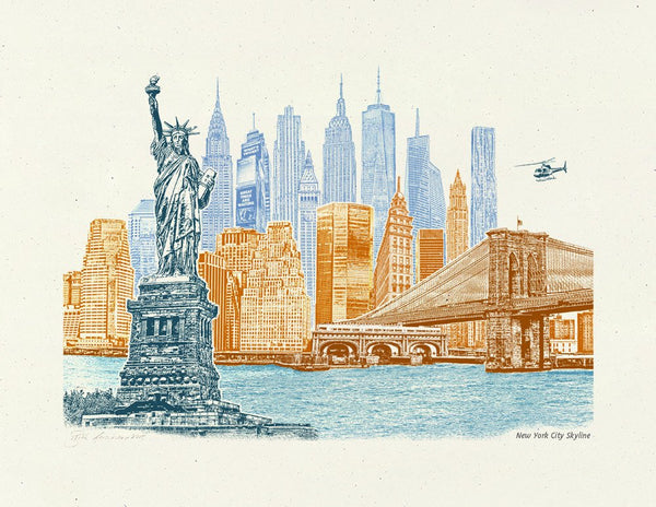 Art Print of NYC, -- New York City Skyline -- 8.5x11, 11x14, and 16x20 Poster
